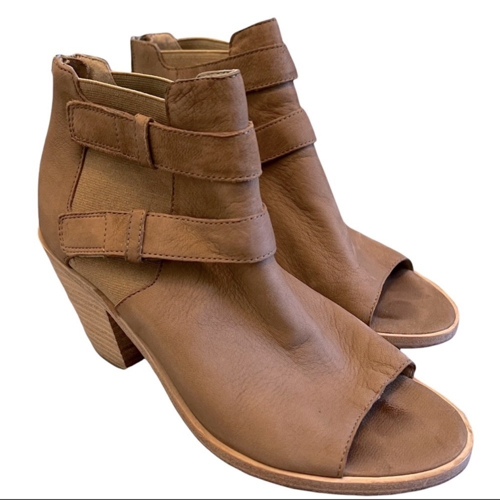 Eileen Fisher 'Woman’s List' Open Toe Suede Ankle Booties Size 7 in Tan